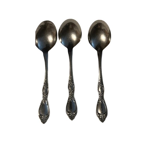 Oneida Silver Huntington Stainless Steel TableSpoons Set Of 3 floral flatware - Picture 3 of 5